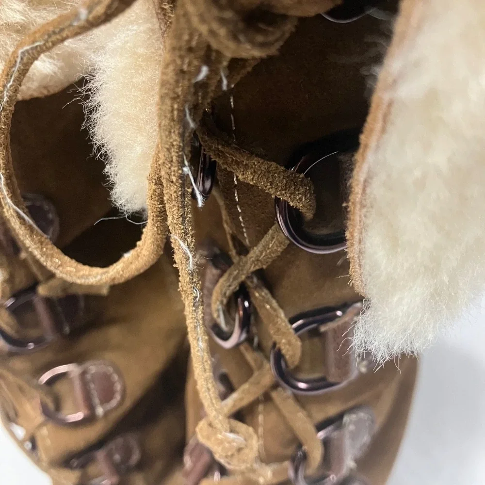 Sofft Barbourne Brown Suede Faux Fur Trim Tall Winter Boots Lace Up Womens 7.5